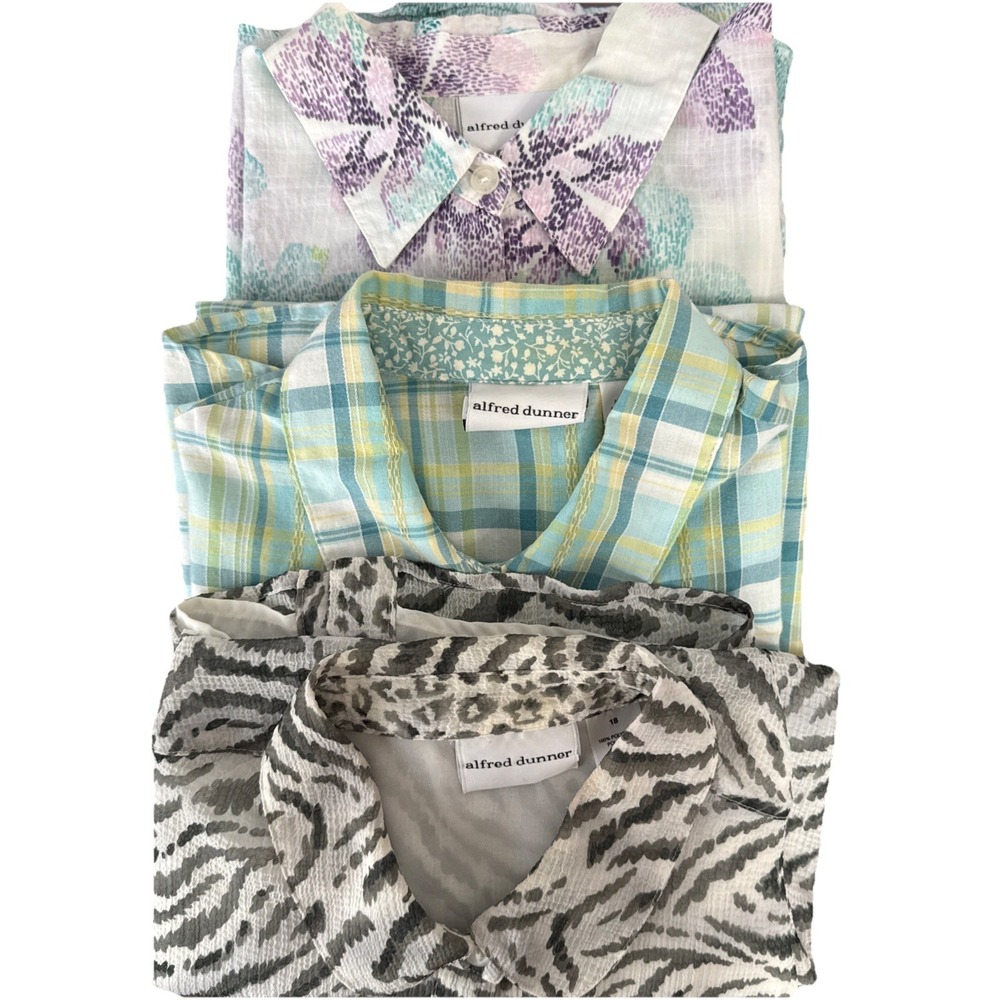 Lot of 3 Alfred Dunner Top Blouse Shirt Size‎ XL Plaid Floral Animal 3/4 Sleeves
